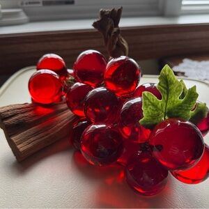 Vintage Red Lucite Glass Grapes on Drift Wood Mid Century Modern